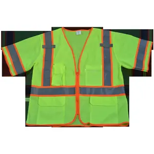 Petra Roc LVM3-CB1-4X-5X ANSI Class 3 Reflective Safety Workwear Vest, 100% Polyester Lime Mesh Deluxe with Orange Contrast Binding, Zipper Closure, Short Sleeves, 5 Pockets (Including Cell Phone Pocket), 2 Mic Tabs, 4X-5X Sizes