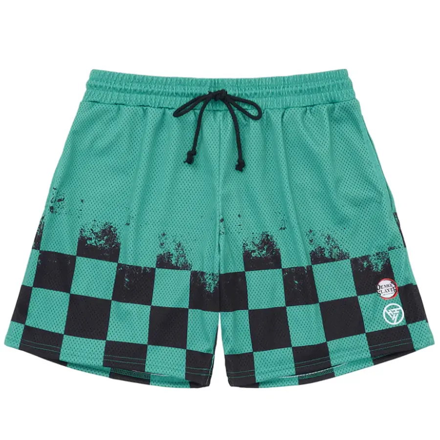 HYPLAND DEMON SLAYER TANJIRO MESH SHORTS, Checkered Mesh Basketball Short