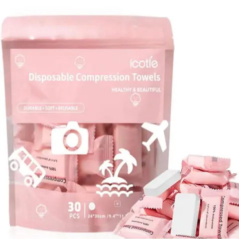 Disposable Compression Towels, Portable Face Wipes Pack of 30, Facial Towels, Travel Camping Hiking Essential, Must-Have Travel Accessories, Travel Essentials, Face Cleaning Towel