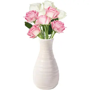 Seashell White Plastic Vase - Unbreakable Ceramic-Look Flower Holder for Living Room & Table Decor Ornaments Blue