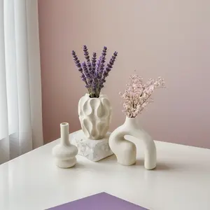 Unique Off- Ceramic Vase Set, Irregular Shape Design, Stylish Decorative Ornaments for Living Rooms & Foyers, Home Decor Vase, Fresh Flower Holders