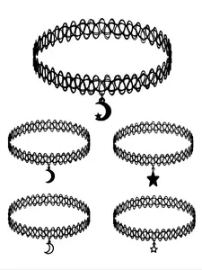 Gothic Style Necklaces, Elastic Adjustable Size, Star Moon Pendant, Coated Fishing Line Chain, Simple Sharp Jewelry, Multifunctional Party Wear, Gothic Mystery Jewelry