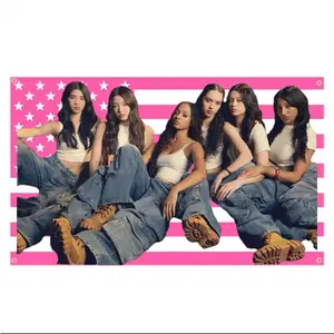 KATSEYE Pink American Flag Wall Tapestry – K-Pop Fan Room Decor, Idol Aesthetic Banner, Trendy Dorm Wall Art