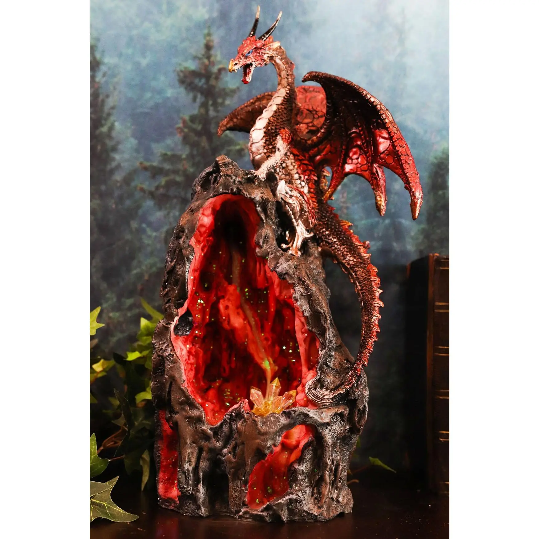 Ebros Sapphire Dragon Backflow Incense Burner Figurine - Cool Incense Burners, 13.25" Tall Composite Resin Statue, LED-Lit Gemstone Rock Mountain for Backflow Smoke Home Decor