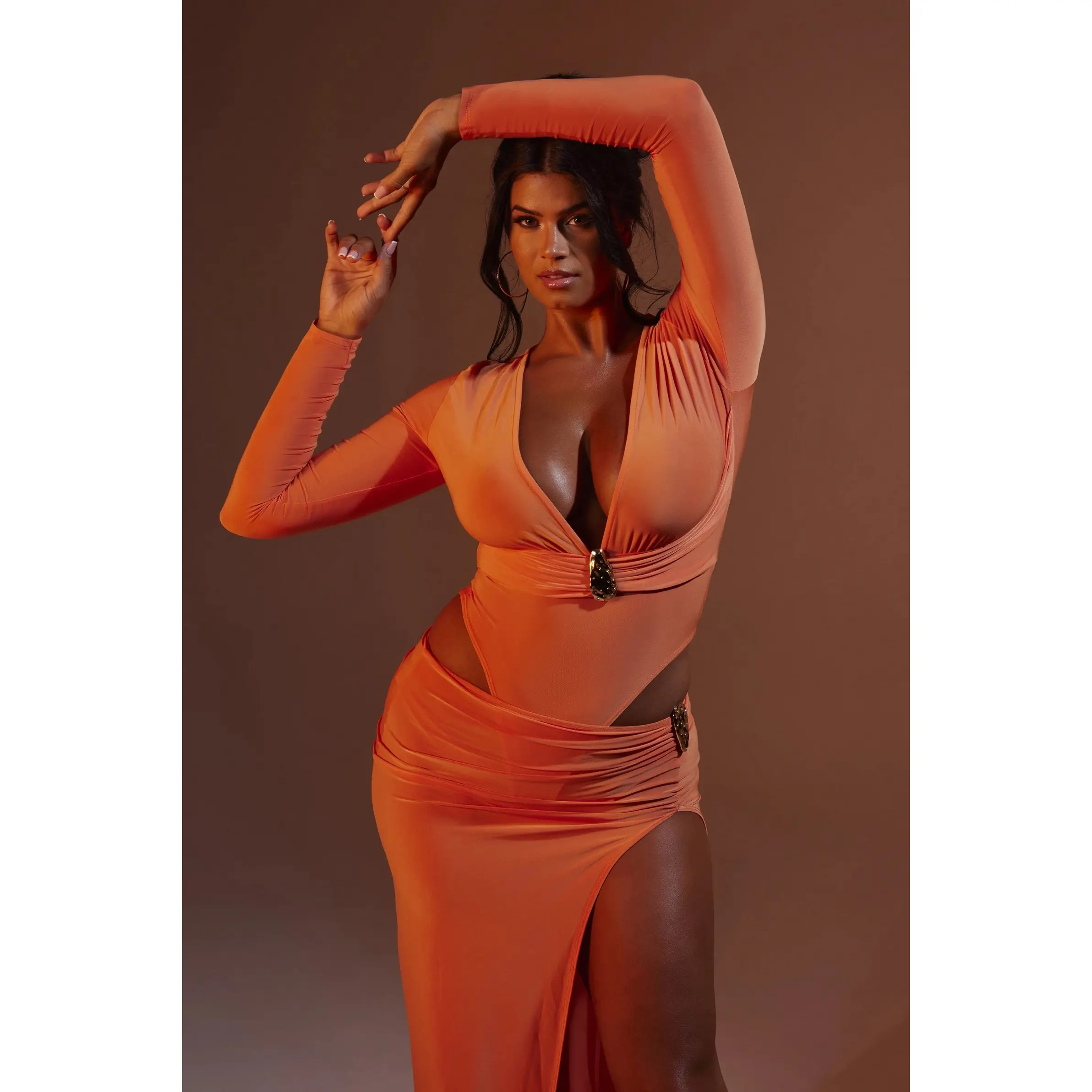 Ready-Set Papaya Orange Bodysuit & Maxi Skirt Set