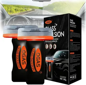 2PCS Glass Oil Film Remover for Car,Roll-On Glass Compound with Cleaning Board,Removes Oil Film & Smudges,Universal Anti-Rain Fog Brush Windshield Multi-Purpose Foam Cleaner automotive care