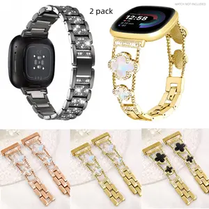 Fashion Metal Bracelet Strap Compatible with Fitbit Versa 4/3/sense 2/band, Stainless Steel Diamond Bangle, Women's Luxury Flash Watch Bands
