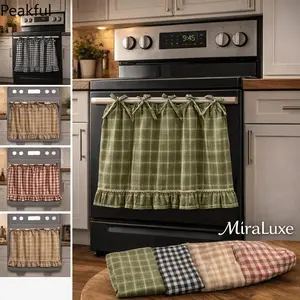 Rustic Cabinet & Stove Skirt, popular farmhouse decorative curtain with classic grid texture. Soft ruffle detailing and multi-purpose function, simple for DIY installation, great for rural home kitchens, hiding messy areas and elevating overall decor.