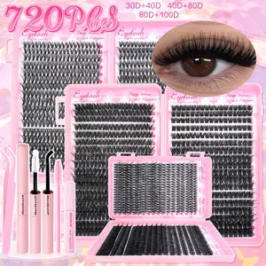 5 counts Large-Capacity False Eyelash Book Set, Eyelash Extension Kit, with Glue Brush, Tweezers And Disassembly Kit, 3040D 4080D 200pcs/720cs False Eyelashes, Suitable for Christmas Gift for Family And Friends, Beginners, Diy