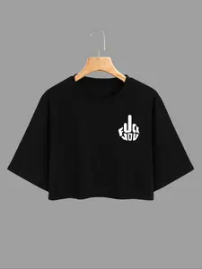 Women's Letter Print Drop Shoulder Loose Fit Crop Tee Top, Casual Streetwear Short Sleeve Round Neck T-shirt for Summer, Ladies Clothes for Daily Wear, Womenswear