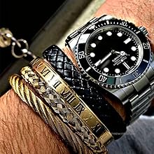 3PCS Stainless Steel Bracelets for Men Gold Roman Numeral Bangle Bracelet Twisted Cable Bracelet Adjustable Cuff Bracelet Mens Luxury Jewelry Bracelets Gifts