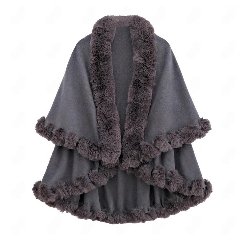 Wool collar double-layer imitation cashmere cape shawl knitted cardigan jacket women's autumn and winter jacket shawl Wool collar double-layer imitation cashmere cape shawl knitted cardigan jacket women's autumn and winter jacket shawl