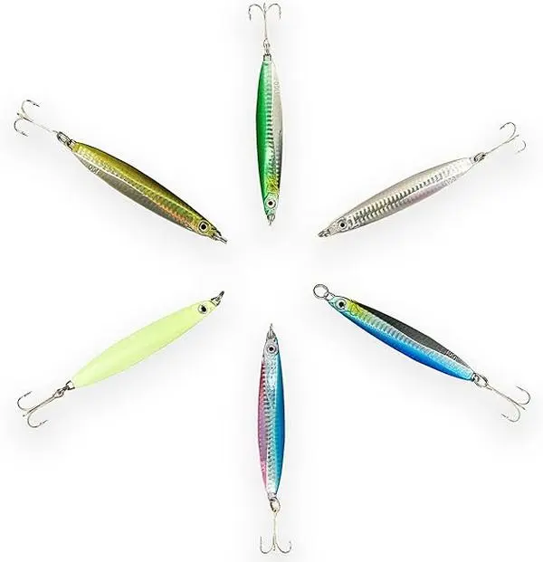 Sanhu Colt Sniper Saltwater Fishing Jigs 80-150g 6 Pcs Blue Glow Silver Brown Aj Green Rainbow for Offshore Tuna Mahi Mahi Marlin Deep Sea Fishing Combo A