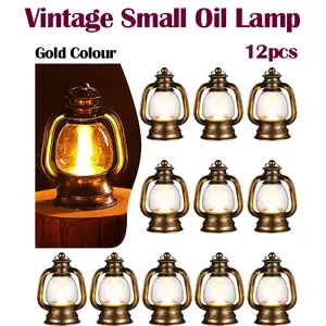 12pcs vintage oil lamps, vintage small lamps with LED lights,  hanging mini chandelier, atmosphere tools, Halloween, Christmas, New Year's Day party
