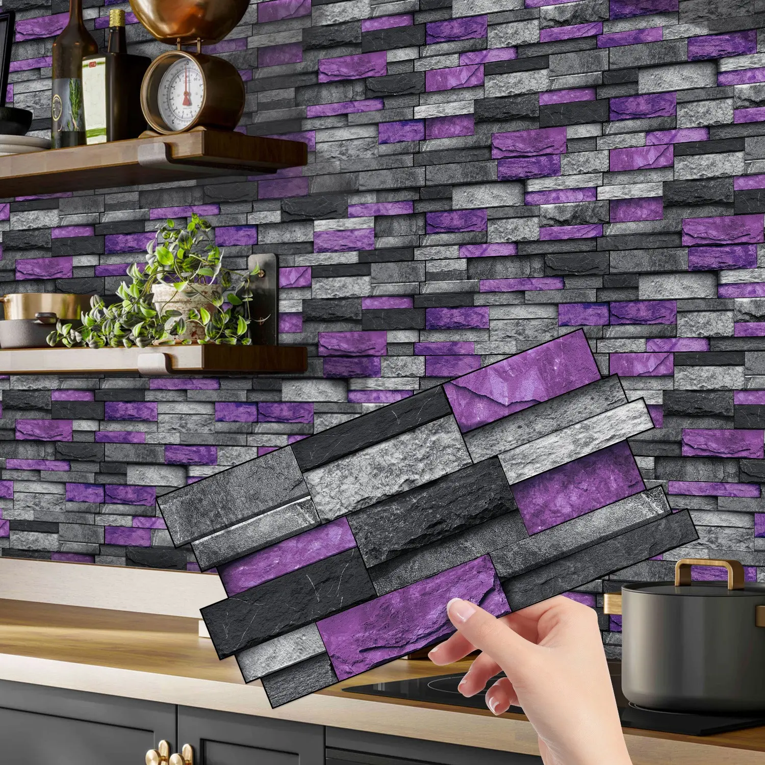 (12pcs/24pcs/48pcs) Faux Marble Wood Grain Design, Decorative Wall Sticker, Interlocking Marble Tile Stickers, Wall Decal, Tiles Sticker, Suitable for Kitchen Bathroom Bedroom Living Room Renovation, 12cm x 24.6cm #TOP PICKS