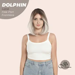JBEXTENSION 12 Inches Bob Cut Blue With White Highlight Free Part Pre-Cut Frontlace Wig DOLPHIN