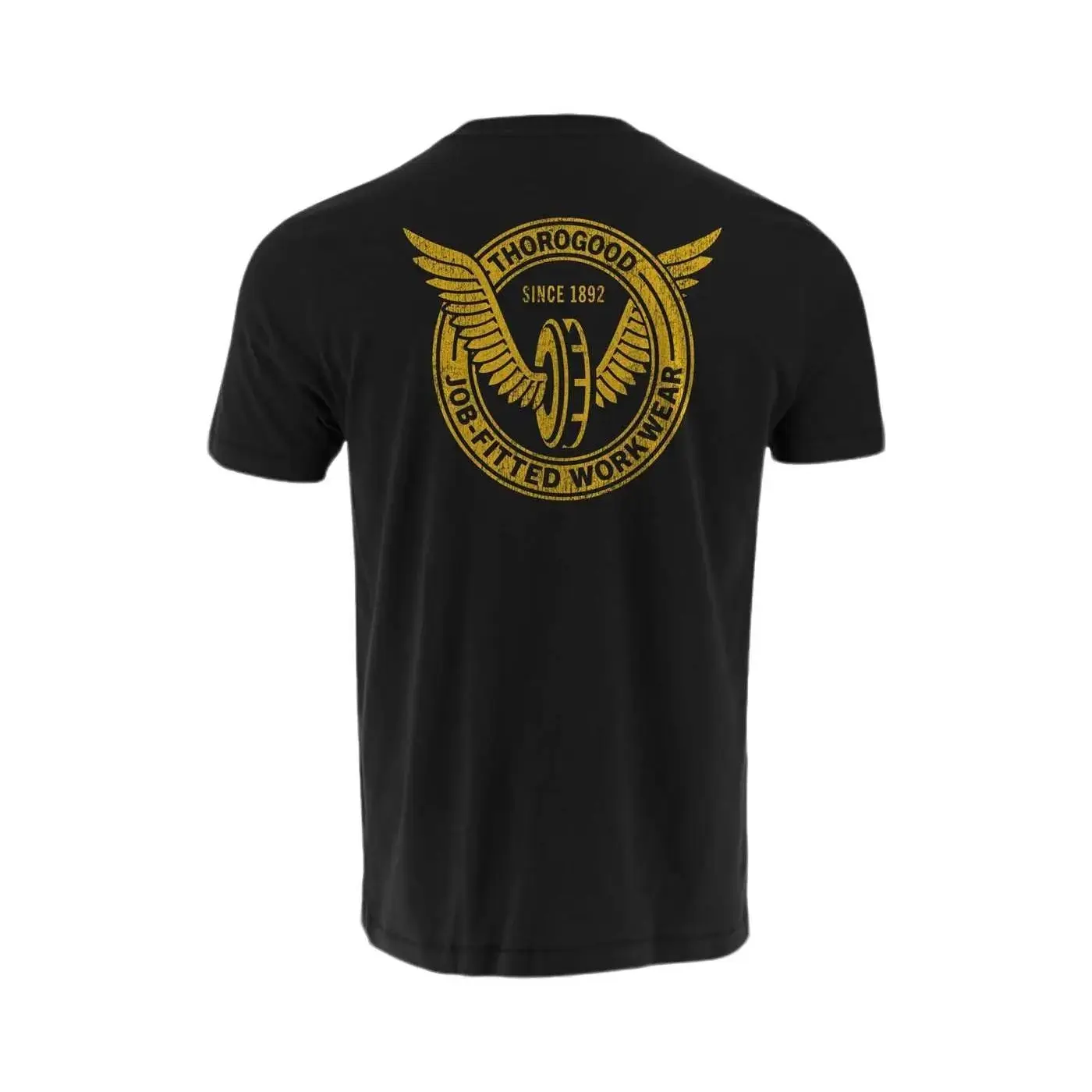 Thorogood Men's USA-Made Round Neck Short-Sleeve T-Shirt, Casual Top with Embroidered US Flag Sleeve & Back Print for Everyday Wear