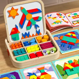 288pcs Wooden Magnetic Geometry Creative Puzzle Refrigerator Color Magnet Graphic Learning Brain Puzzle Toys Holiday Gifts