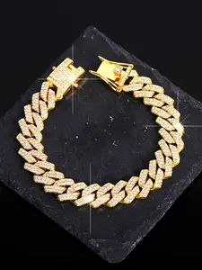 2 Pieces of Iced Out Hip Hop Cuban Link Bling Square Rhinestone Jewelry Bracelets, Stylish Tennis Chain Bracelets, Rhinestone bangle bracelet, Rhinestone Decorated Bracelet, Alloy Chain Bracelet, for Men and Women, Perfect for Rappers