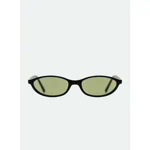 Hazel - Black/Olive Rounded Cateye Sunglasses with Thin Black Frame and Brown Lens 100% UV Protection Comes with Vegan Pouch