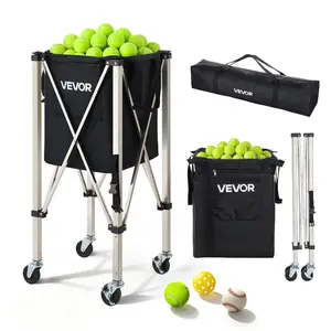 Fathersdaygift VEVOR Tennis Ball Hopper, Holds 200 Tennis Balls, Foldable Pickleball Basket Cart with Wheels for Easy Pick Up, Stainless Steel Portable Pickleball Cart Caddy with Storage Bag, for Training Teachingdealsforyoudays
