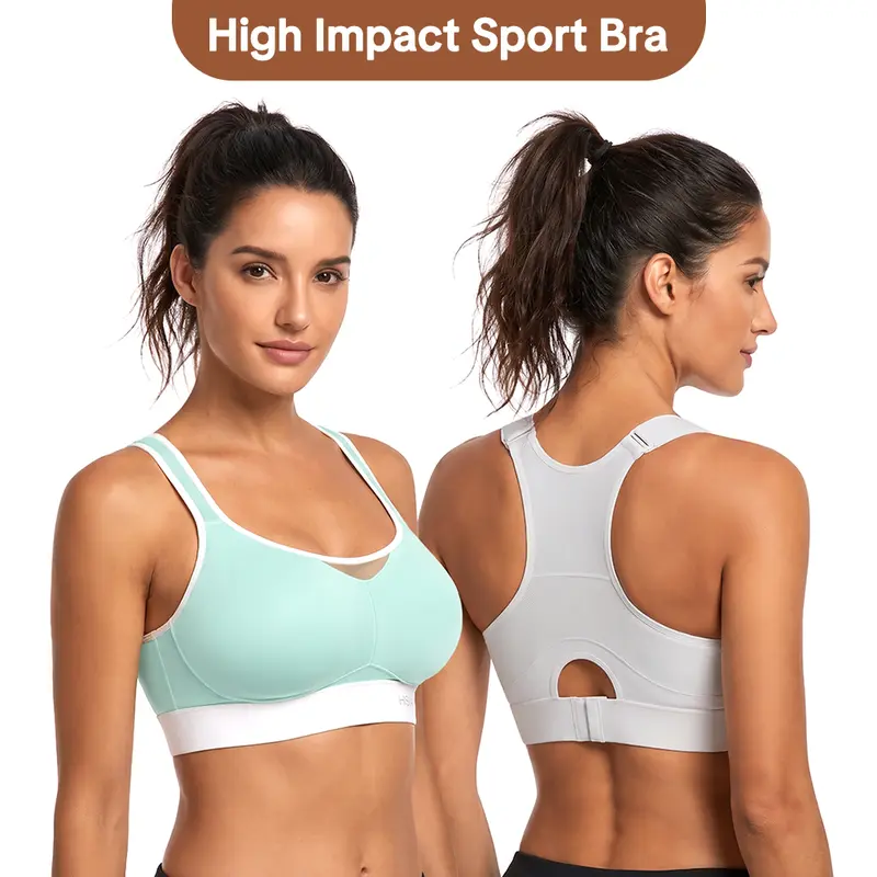 HSIA FlexCore Plus Size High Impact Wireless Fixed Molded Cups Full Coverage High Support Sports Bras for Women Racerback Workout Bra Breathable Advanced Moisture Wicking Fabric Mesh Back Bra Adjustable Padded Straps Gym Running Bra For Big Bust Women