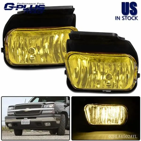 G-PLUS Fog Lights for 2003-2006 Chevy Silverado Avalanche Yellow Front Bumper Halogen Fog Light with Bulbs Aftermarket Headlights Fog Lights for Car Lighting Upgrade