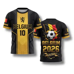 Belgium 2026 Soccer Fan T Shirt, Custom Name Number Tee, Black Gold Football Gift