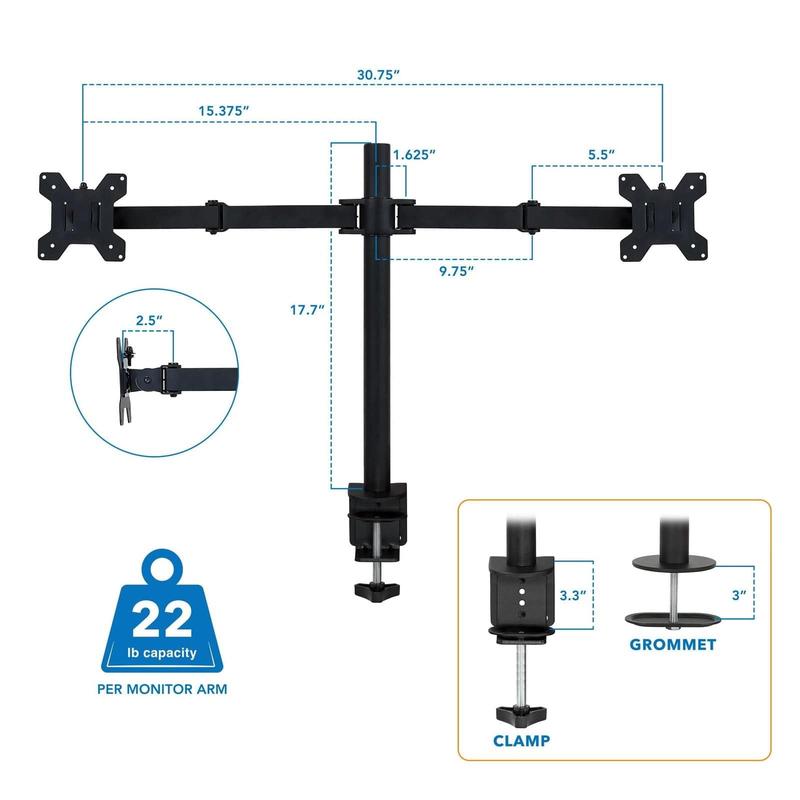 Mount-It! Full Motion Dual Monitor Desk Mount for 17" - 32" Screens with Height Adjustment & VESA Compatibility