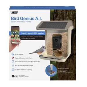 Feit 8091914 2.5 Liter 1 Ports Smart Camera Wild Bird Plastic Bird Feeder, Brown