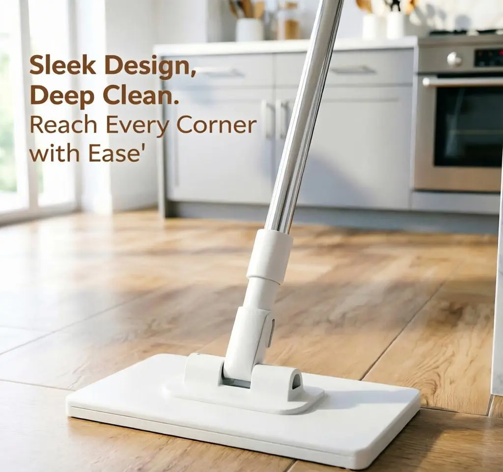 Adjustable Standing 2-in-1 Dry-Wet Upgrade Push Clamp Mop Kit - Disposable Swiffer Pad Compatible, Easy Cloth Changing, Press Grip Lazy Sweeper for Kitchen Spills, Hardwood Tile Marble Floor Cleaning