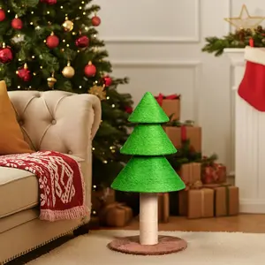 Christmas Tree Cat Scratcher Tower 31.5 Sisal Rope Scratching Post with Cozy Base Holiday Cat Toy & Décor for Indoor Cats Green