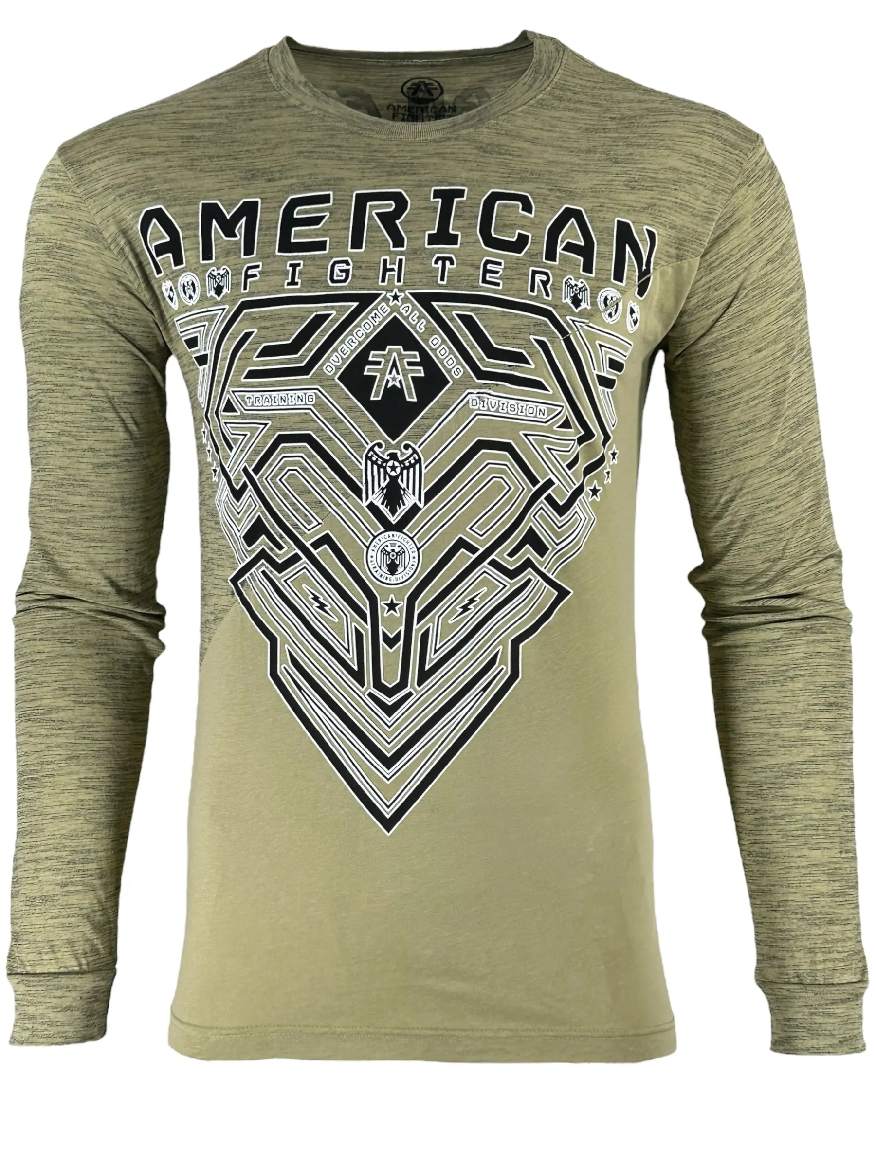 American Fighter Men's Foster Round Neck Long-Sleeve Panel Airbrush Graphic Cotton-Blend T-Shirt - Casual Streetwear Menswear Top, Airbrush Graphic Men's Long Sleeve T-Shirts