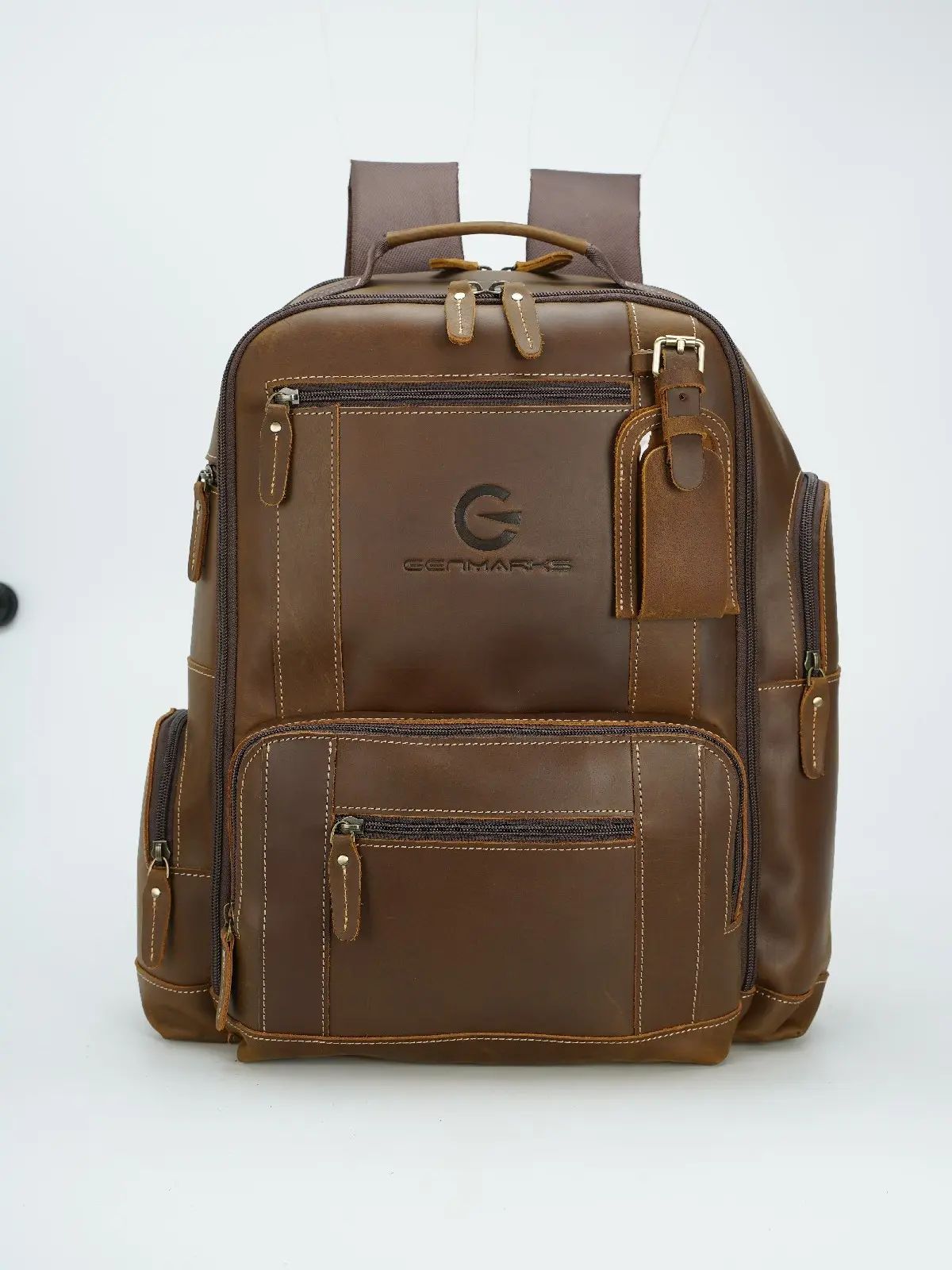 GENMARKS Genuine Leather 15.6-inch Laptop Backpack, Large Capacity 40L, Unisex Travel, Business, and Hiking Daypack (Brown)