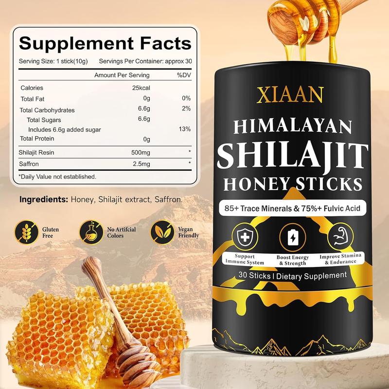 Shilajit Honey Sticks for Men & Women, 30 Ct – Pure Himalayan Blend with 85+ Minerals, 75%+ Fulvic Acid, Energy & Immunity