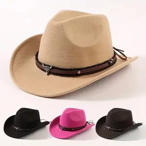 Western Cowboy Hat – Classic Cowboy Cowgirl Rodeo Hat with Bull Skull Accent, Wide Brim Felt Hat for Western Style, Country Concerts, Festivals, Ranch Wear, Horseback Riding, Line Dancing, and Outdoor Adventures – Stylish, Durable, and Comfortable Fit