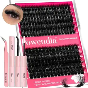Fowendia Lash Clusters Kit Fluff 80D 100D Individual Lashes D-Curly Cluster Eyelash Extensions 10-18mm DIY Lash Extension Kit Lash Bond and Seal Waterproof, Lash Applicator, Thick False Eyelashes Kit