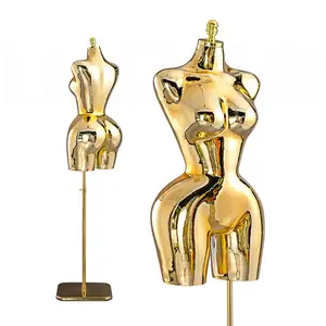 big big size Plating Gold Lady Dress Form mannequin body stand female Chrome upper-body large size buttock ass curve Manikin