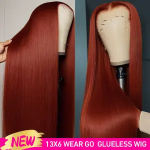 28 Inch Reddish Brown Wear go Glueless Wigs with Drawstring Effortless Install Ear to Ear Bone Straight 13x6 Human Hair Lace Front Wig Colored Brazilian Transparent Lace Frontal Wig For Women #outdoorfun