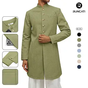 Runcati Mens Kurta Coats Indian Mandarin Collar Attire Ethnic Outfits Wedding Festive Party Clothing Casual Kaftan Robe