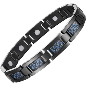 Magnetic Bracelets for Men Pain Relief, Stainless Steel Magnet Therapy Bracelets with Unique Blue Carbon Fiber & 3500 Gauss Powerful Neodymium Magnets, Adjustable with Sizing Tool