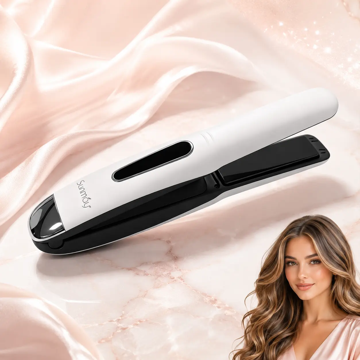 SUNMAY Cordless Hair Straightener, Portable Mini Straightener for Travel, 20s Fast Heating, 5000mAh USB-C Rechargeable, Dual Voltage 2-in-1 Hair Straightener and Curler for Women