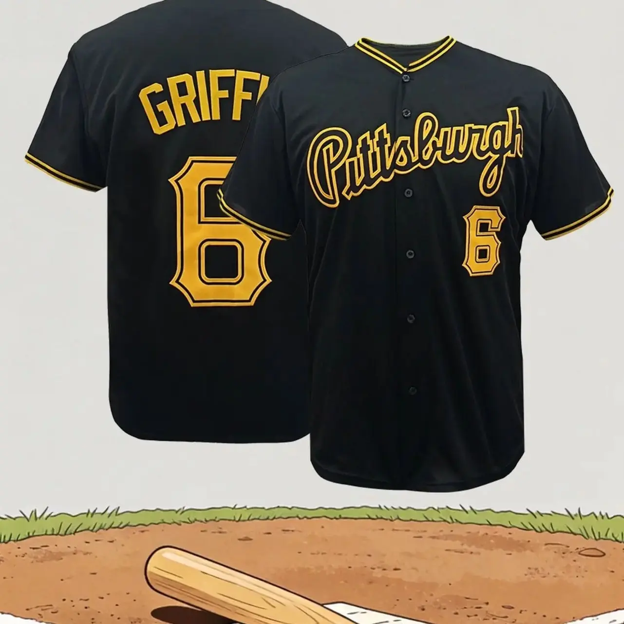 Pittsburgh 6 Baseball Jersey, Short Sleeve Jersey, Unisex Black Breathable Stitched Shirt, Comfortable Sports Fan Uniform