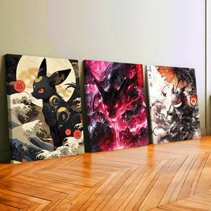 3Pcs Wooden Framed Canvas Painting, Dark Japanese Anime Art Print, Exquisite Poster, Home Decoration, Pattern Wall Art Decor, For Living Room, Bedroom, Office, Restaurant, Bar Wall Decor, Odorless, Painting, Print Artwork.