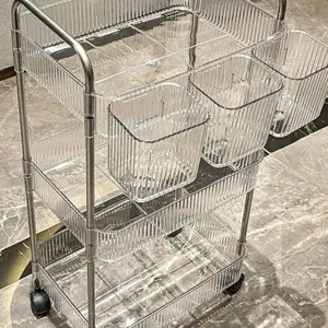 Transparent Movable Makeup Rolling Cart with wheels for Home, Large Capacity Multi-Functional Storage Organizer for Bathroom, Office, Kitchen and Living Room