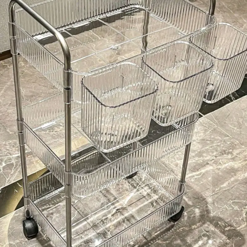 Transparent Movable Makeup Rolling Cart with wheels for Home, Beauty Products Holder, Large Capacity Multi-Functional Plastic Storage Organizer for Bathroom, Office, Kitchen and Living Room