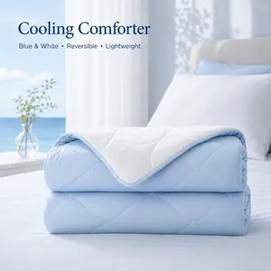 RESTTWILL Cooling Comforter for Hot Sleepers, Reversible Lyocell-Nylon-Sorona Polyester Blend Cool-Touch Summer Quilt, Soft Lightweight Breathable Blanket, Twin/Queen/King, Blue White