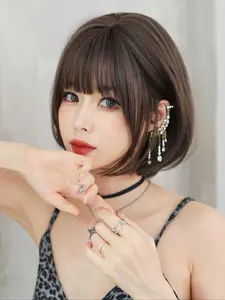 10 Inch Short Bob Wigs for Women, Gorgeous Fluffy Wigs with Bangs, Synthetic Full Machine Wigs for Party, Daily Use