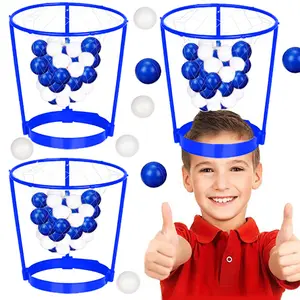 2 Sets Christmas Head Hoop Basketball Game - Adjustable Basket Net Headband Gag Gifts - White Elephant Exchange Game for Kids Adults - Xmas Holiday Birthday Carnival Party Fun Adventure Activities-Blue