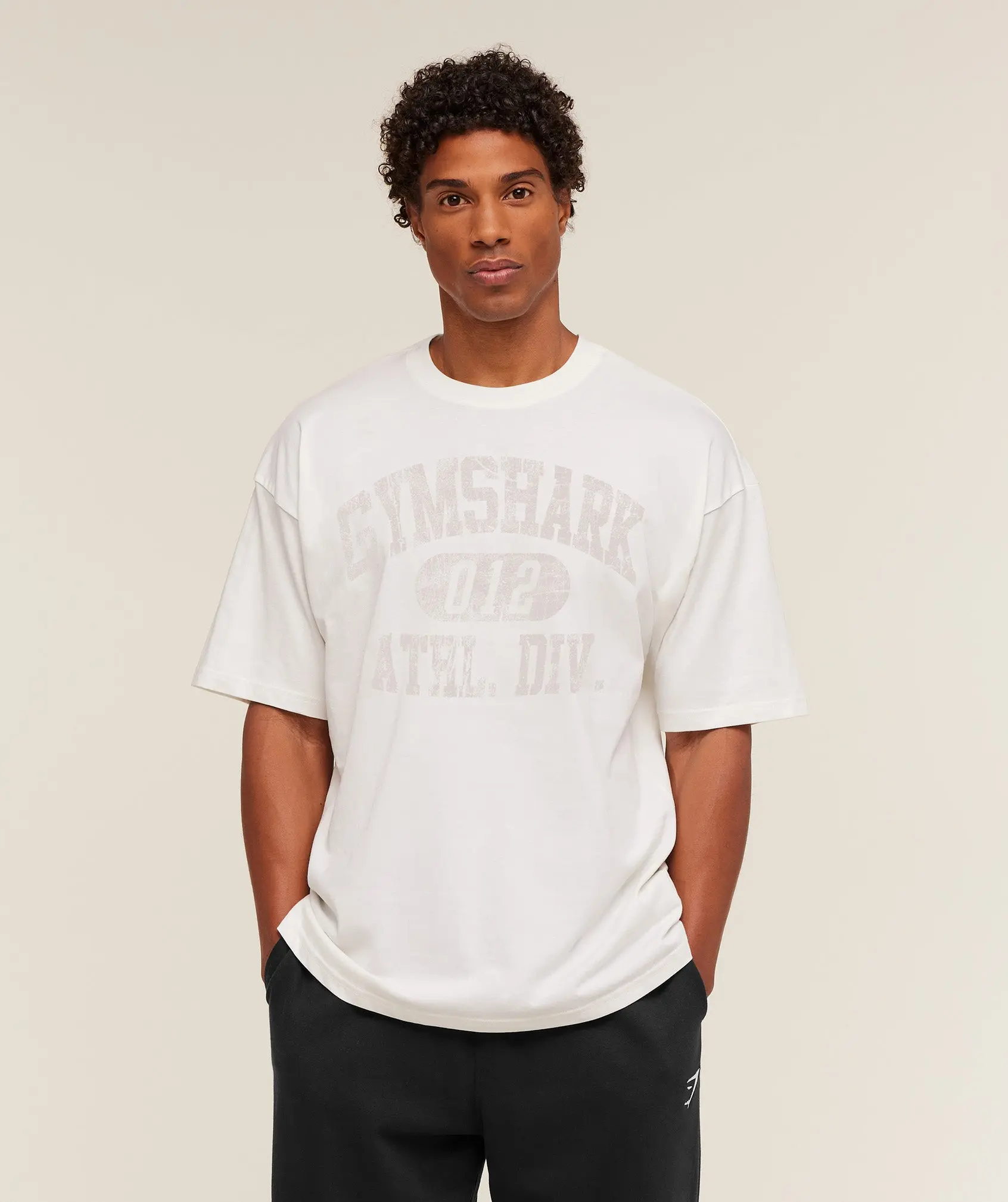 Gymshark Athletic Division Graphic Oversized T-Shirt – GS Soft White Cotton Gym Tee
